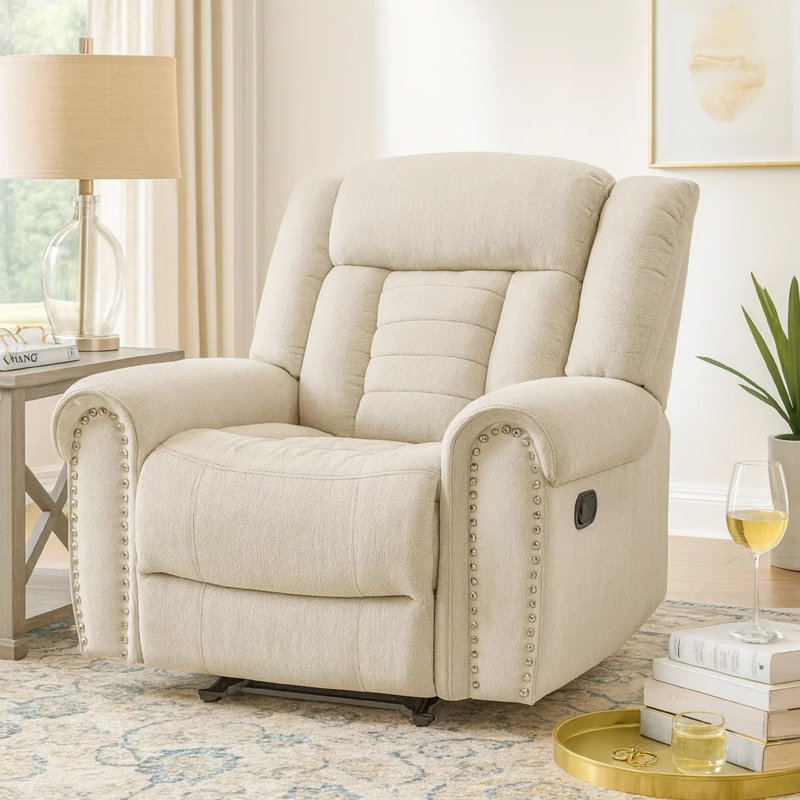 Fauteuil inclinable manuel Reo avec mouvement coulissant, chenille beige doux