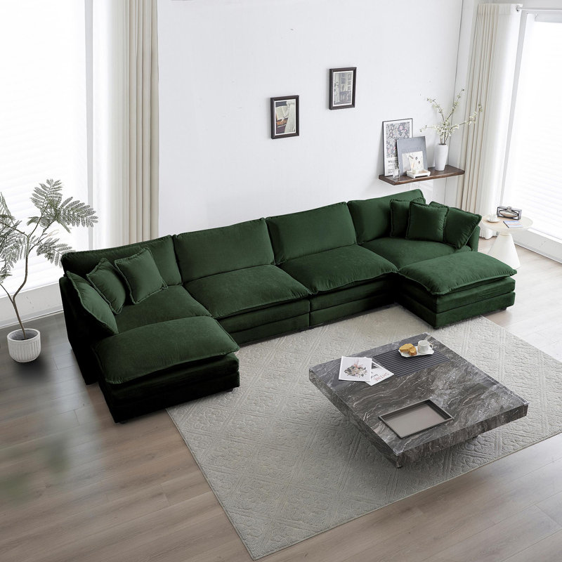Canapé Comfort U, Chenille verte