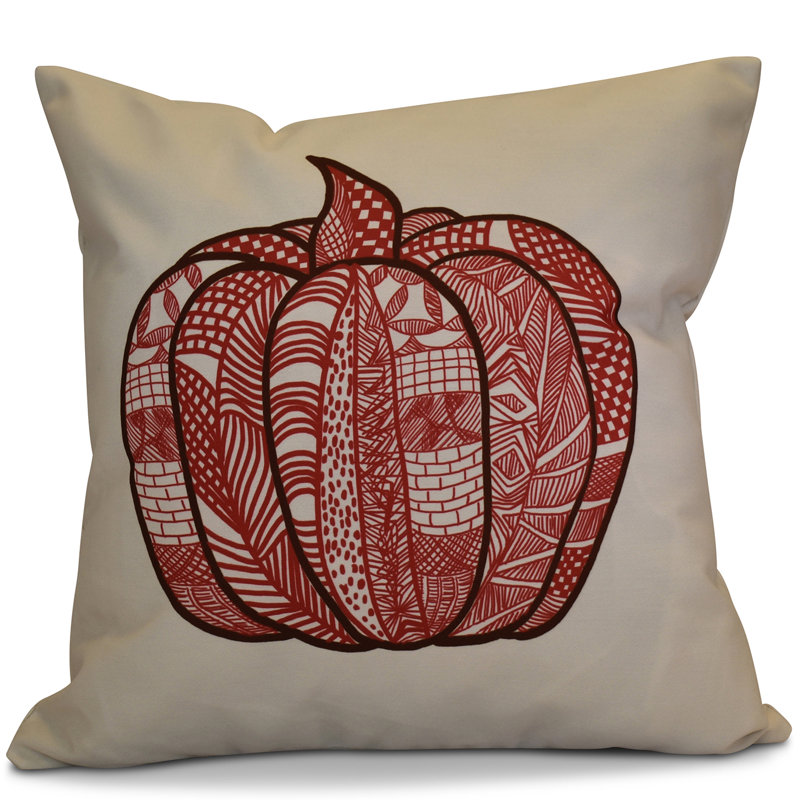 Flipping for Fall Pumpkin Patch Geometric Square Pillow Cover and Insert, 18" H x 18" W x 2" D, Red