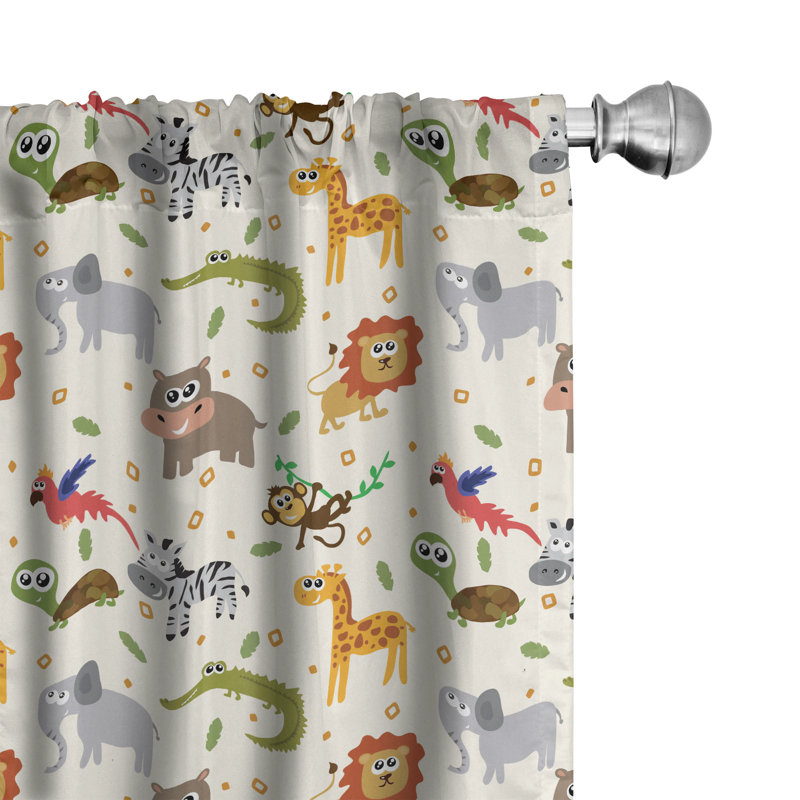 Multicolor Cartoon Animal Print Polyester Rod Pocket Curtain Panels