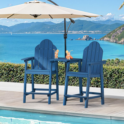 Ensemble de 2 chaises hautes Adirondack haute hauteur HDPS avec table détachable et trou pour parasol