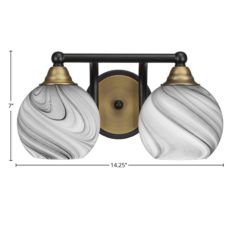 Michell 2-Light Bath Bar, Matte Black/Brass, Onyx Swirl