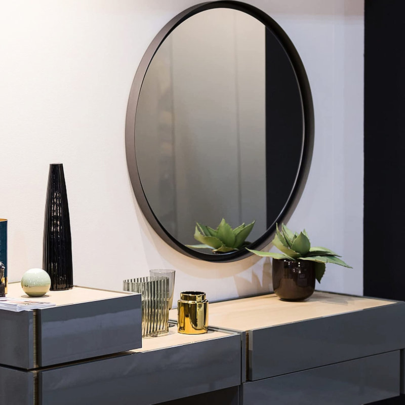 Miroir de salle de bain rond 24 pouces noir - verre de qualité 4 mm, cadre en alliage d'aluminium rouille, verre en métal incassable avec reflet immaculé, fonction rouille appliquée