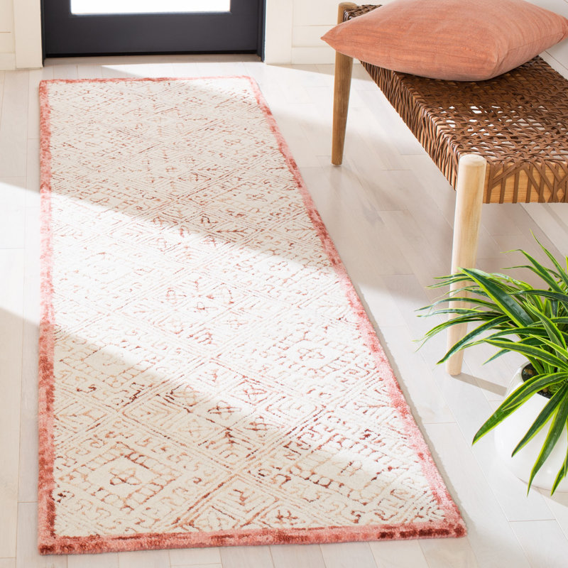Tapis rose / crème en laine touffeté à la main Fulvia Southwestern, Tapis de couloir 2 pi 3 po x 8 pi