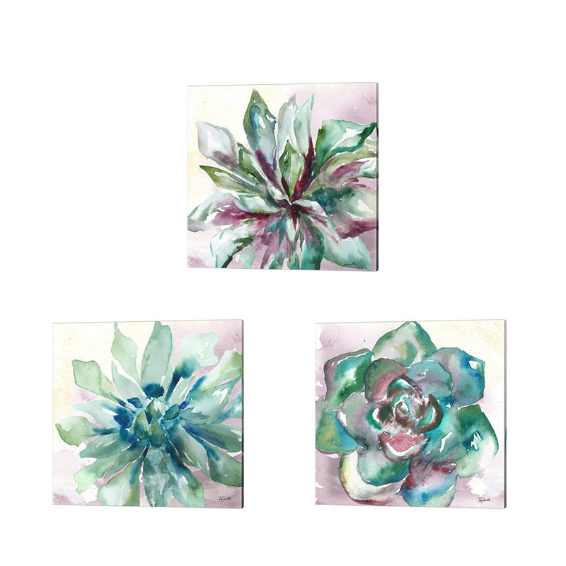 «Succulent Watercolor» par Tre Sorelle Studios, art sur toile (ensemble de 3)