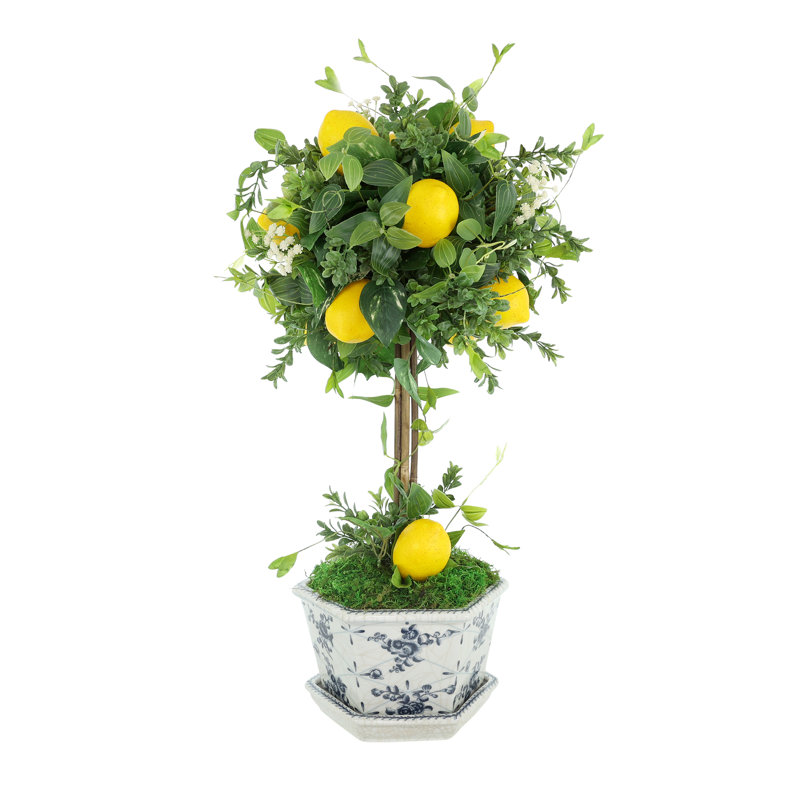 Artificial Lemon Topiary in Decorative Pedestal Vase