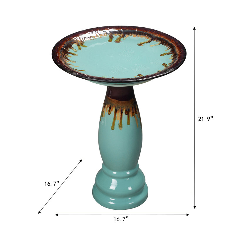 Ceramic / Porcelain Birdbath, Teal/Brown