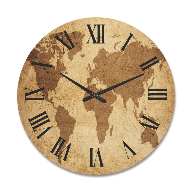 Horloge murale en bois ancienne carte du monde V, Très grand