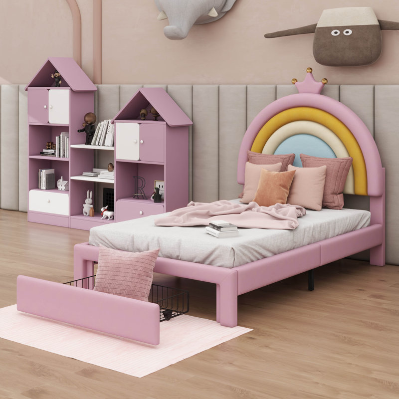 Princess Upholstered Platform Bed Rainbow Velvet Storage Drawer, Twin