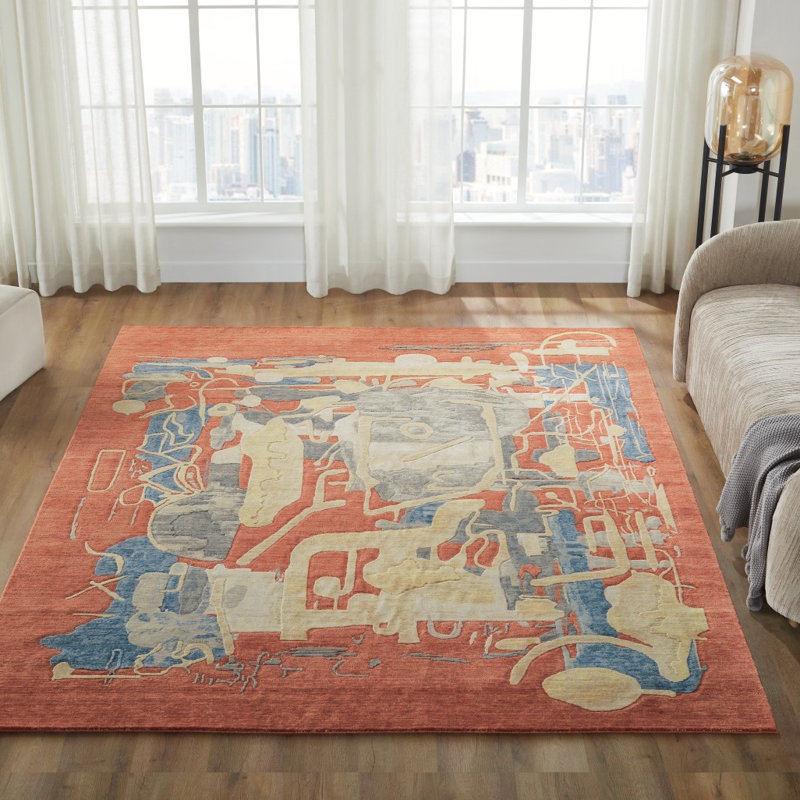 Studio Glyphs by Katie Merz Terracotta Field Wool Handcrafted Area Rug, Rectangle 5' x 7'
