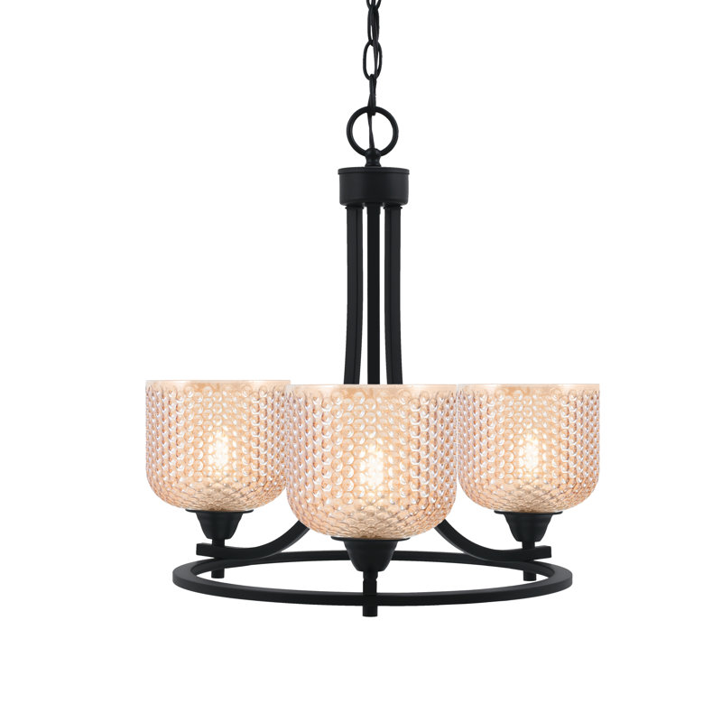 Lustre 3 lumières Paramount illustré en finition noir mat avec verre texturé ambre de 6 po, 17" H x 17" W x 17" D