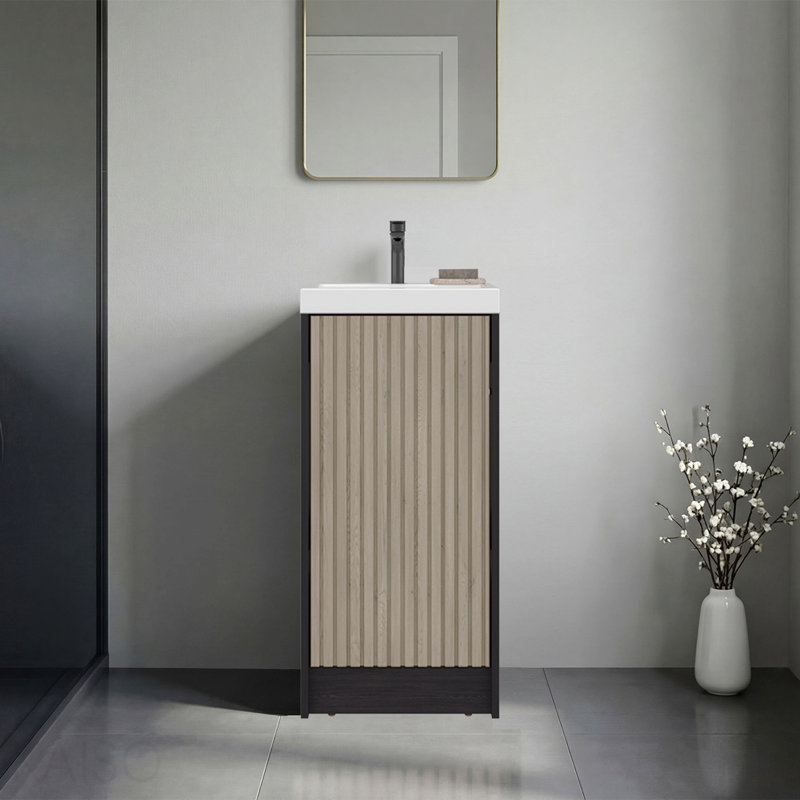 Floorstanding Bathroom Vanity And Cabinet With Resin Sink, Compact Bathroom Storage With One Door And 2 Interior Shelves