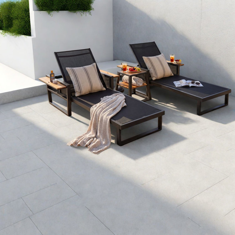 Chaises longues de patio réglables, fauteuil inclinable moderne en métal et en bois pour bord de piscine, Ne s'applique pas 2