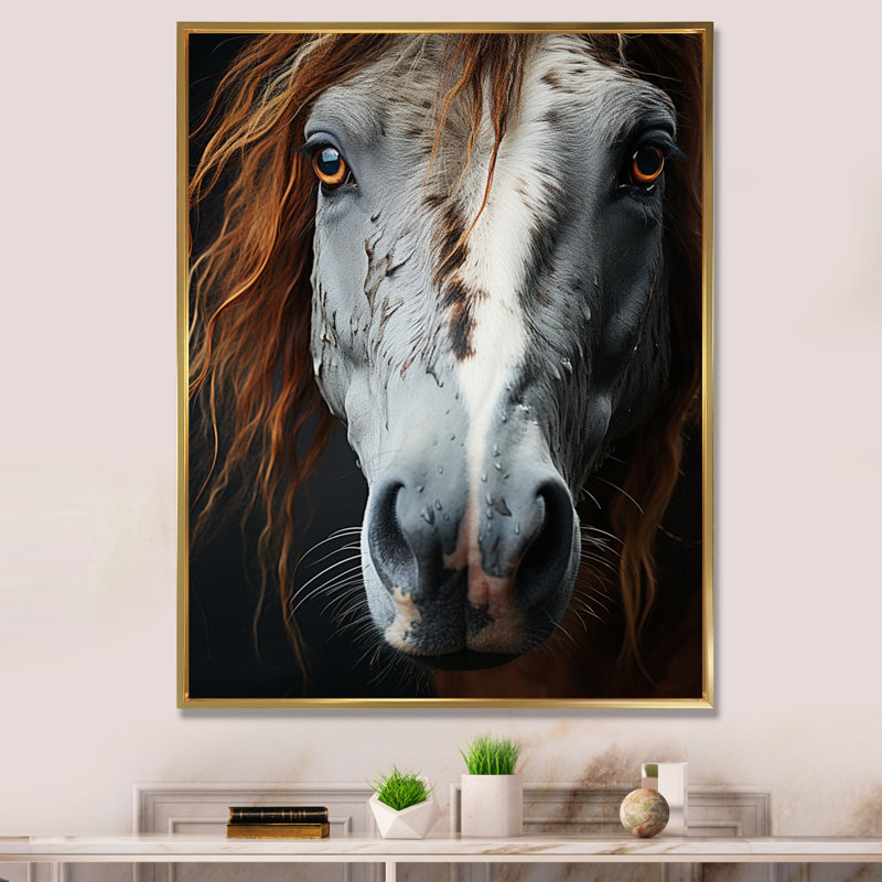 «Keeng Grey Brown Horse Serenity», reproduction sur toile, H 32 po x l 16 po x P 1 po, Cadre flottant doré