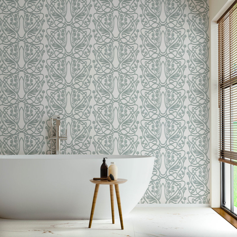 Vineyard 10' L x 25" W Wallpaper Tile, Blue, PVC, Self-adhesive