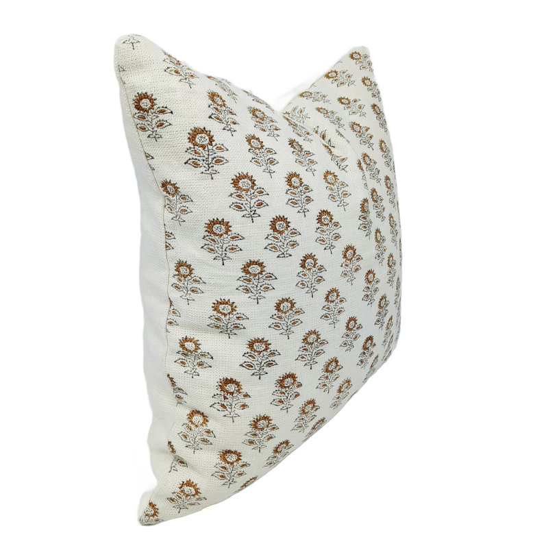 Linen Pillow Cover, Green/White Floral 1, 22" x 22", Square