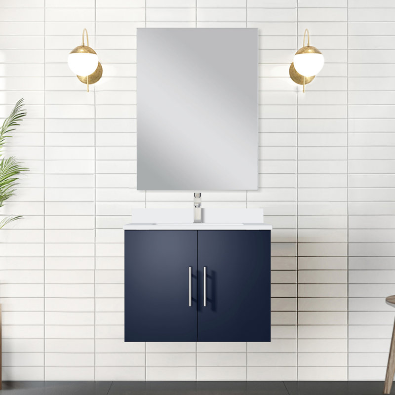 Meuble-lavabo bleu marine - 24 po X 22 po, comptoir en quartz, miroir, comptoir de salle de bain à compartiment spacieux, tiroir à fermeture en douceur inclus