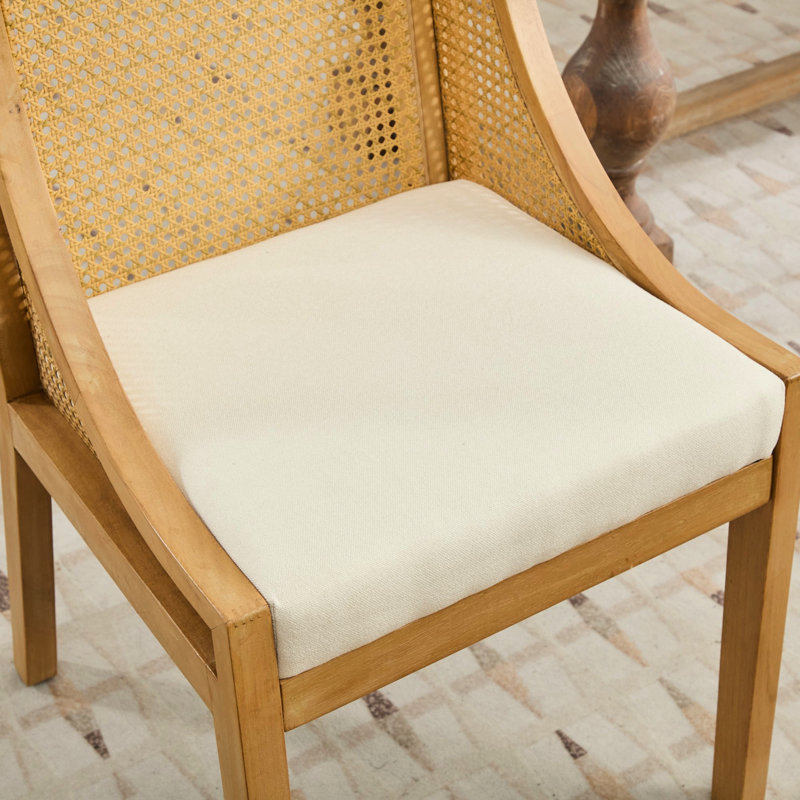 Chaises de salle à manger en rotin, structure en bois massif avec accoudoirs décoratifs, siège rembourré en lin