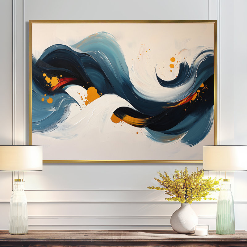 Omor - Abstract Large Wall Art, H 12 po x l 20 po, Cadre flottant, Doré