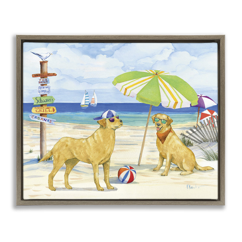 «Dog Day At Beach», toile murale encadrée par Paul Brent, Cadre flottant orme Montalcino, H 17 po x l 21 po
