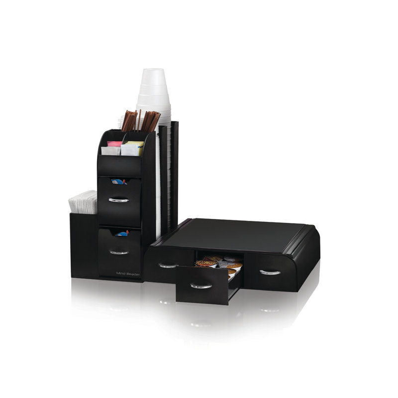 Mind Reader Single Serve Coffee Pod Drawer and Cup Condiment Set, 2 Pcs., 36 Pod Capacity, 5.35"L x 11.25"W x 11.15"H