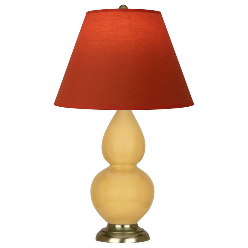 Petite lampe d'appoint à double gourde, Jaune / laiton antique, Orange / doublure taupe