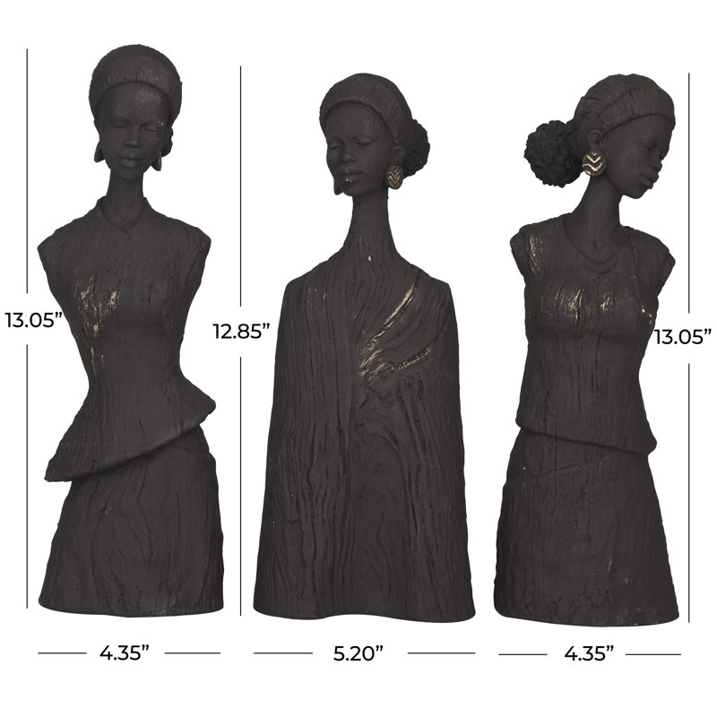 Ensemble de sculpture femme polystone en gris foncé