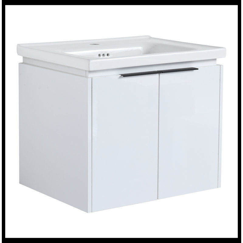 Meuble-lavabo à fermeture en douceur 48 po avec lavabo et deux petites tablettes de rangement