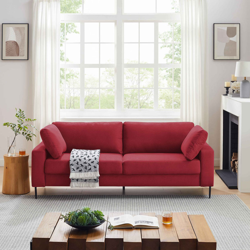 Etta 214.1Cm Velvet Square Arms Sofa, Red Polyester