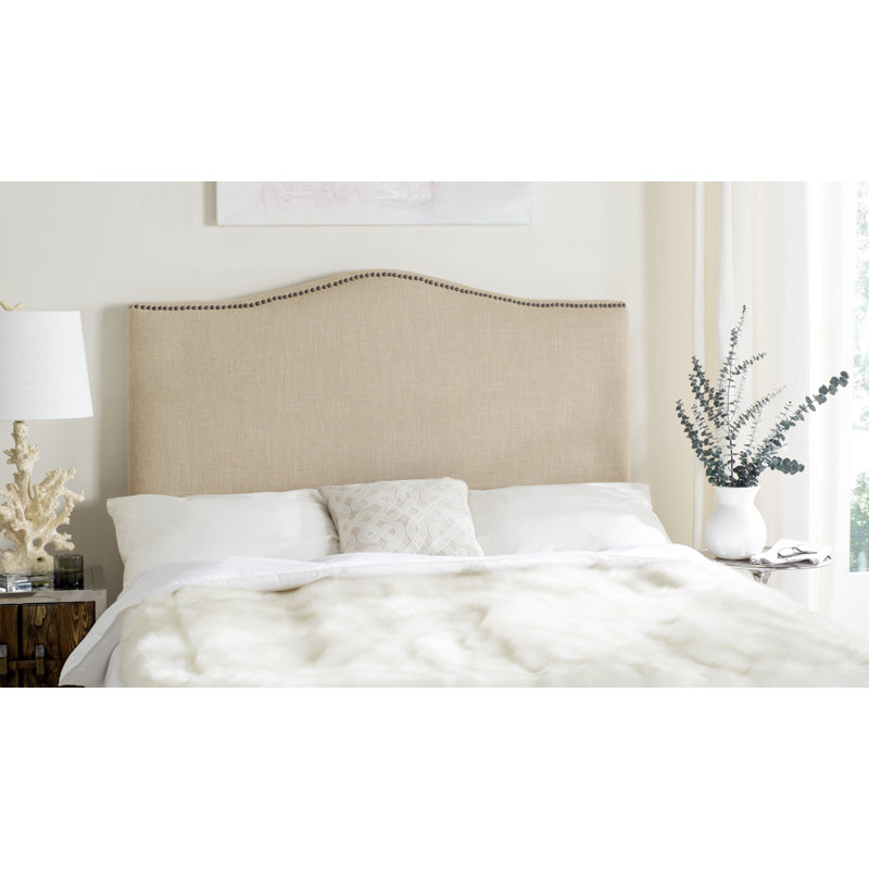 Laken Upholstered Headboard, Queen, Hemp Linen , Brass