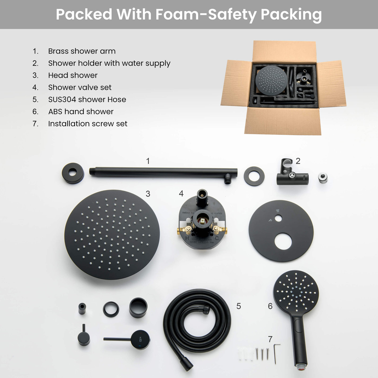 Circular Shower Faucet with Rough-in Valve, Matte Black