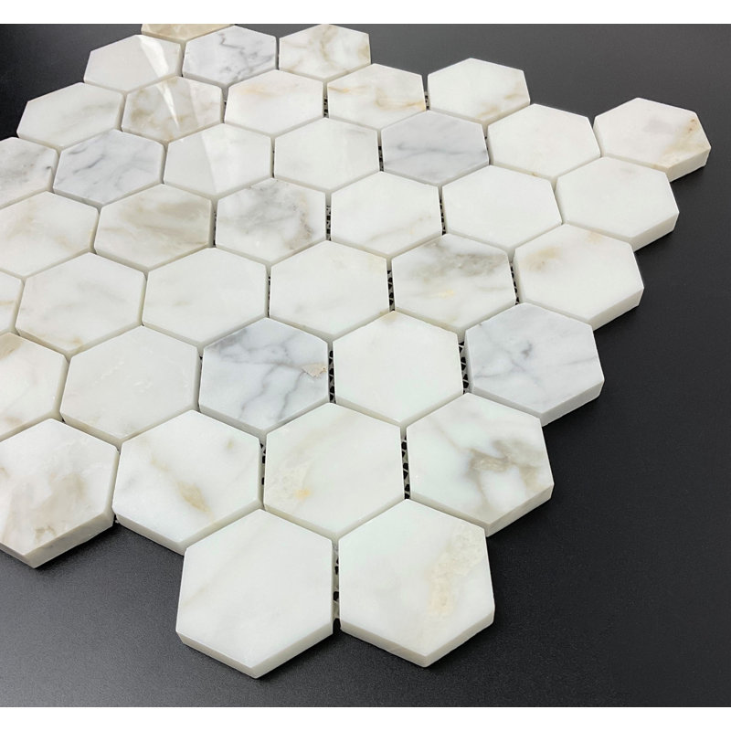 2 in. x 2 in. Honeycomb Polished Marble and Stone Tile, Calacatta