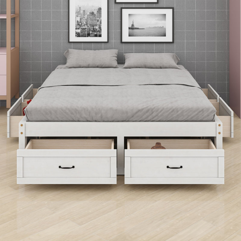 Lit plateforme moderne avec 6 tiroirs de rangement spacieux, Grand lit