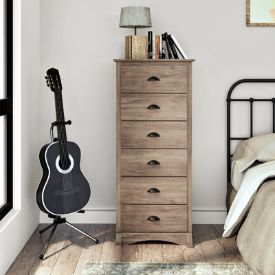 Commode à 6 tiroirs de 52,75 po de hauteur, commode, rangement pour chambre à coucher, salon, bureau Wahhaj, l 19 po x l 23,25 po x H 52,75 po, gris