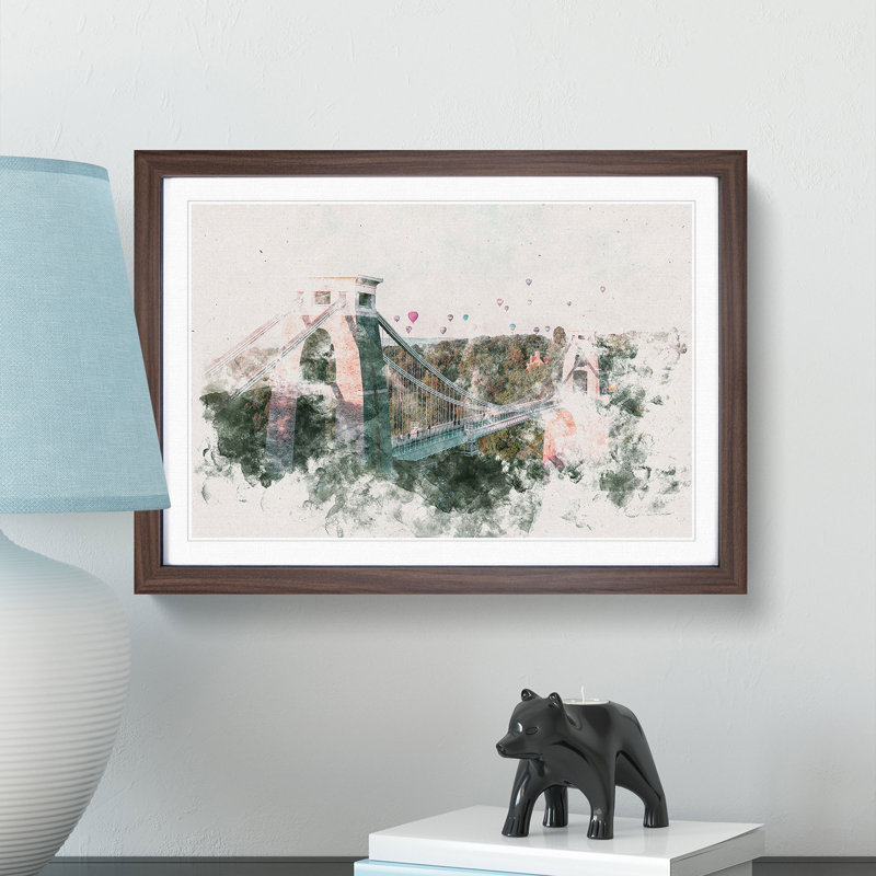 Clifton Suspension Bridge In Bristol - Single Picture Frame Painting on MDF, 40cm H x 60cm W x 2cm D, Walnut Framed
