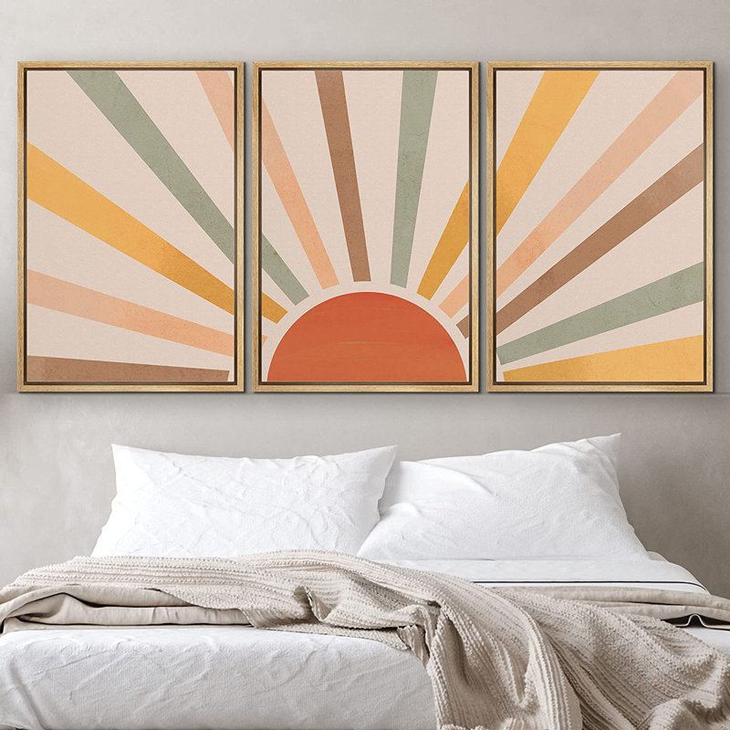3 pièces, cadre flottant, impression sur toile, H 24 po x l 48 po, Cadre naturel flottant
