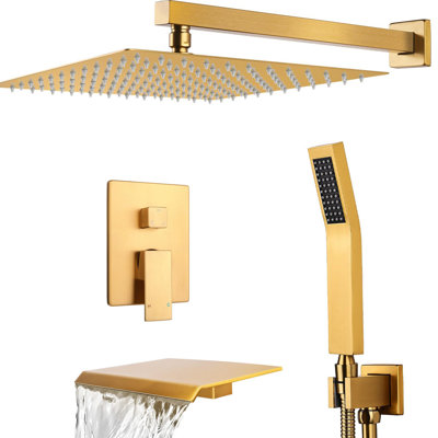 Wall Mounted Shower Faucet Set,12 Inch Rainfall Shower Head, Handheld Spray,Tub Spout