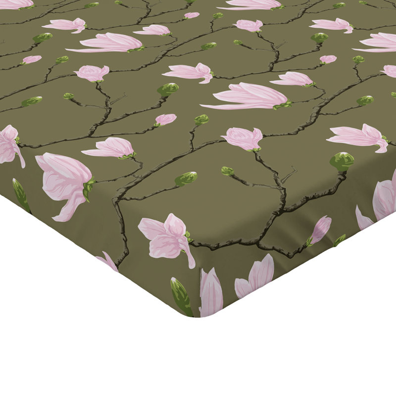 Ambesonne Nature Fitted Sheet Leaves Botanical Style Art, King Fitted Sheet, Khaki/Soft Pink Floral