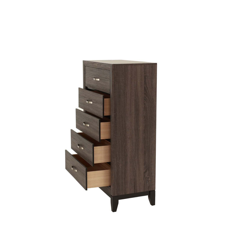 Commode en bois massif avec rangement à 1 tiroir 5 pièces
