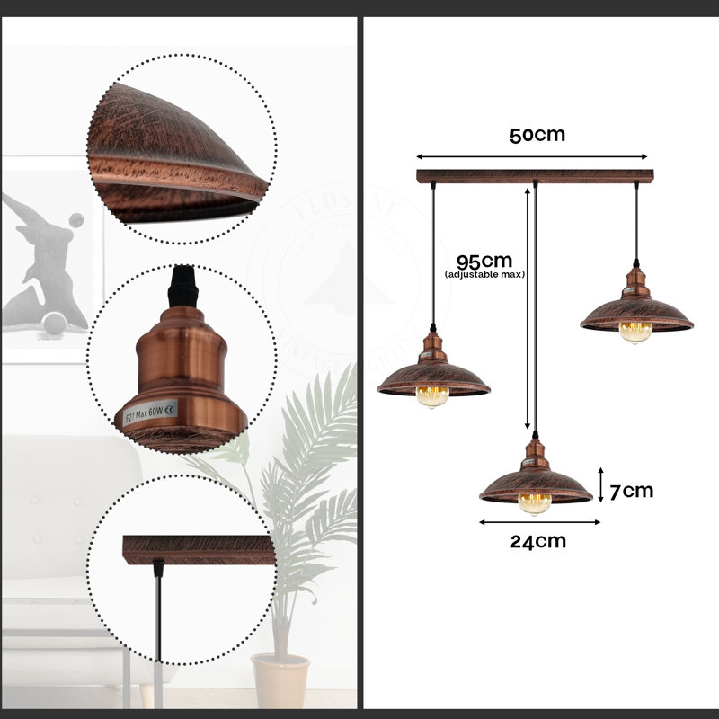 Garr 3 - Light Kitchen Island Pendant, Rustic Red, Yes