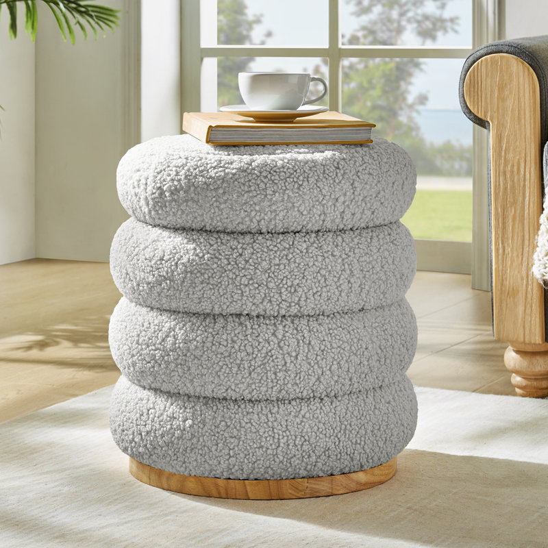 Rosa Modern  Storage 360°Swivel Round Ottoman with Solid Wood Base, Gray