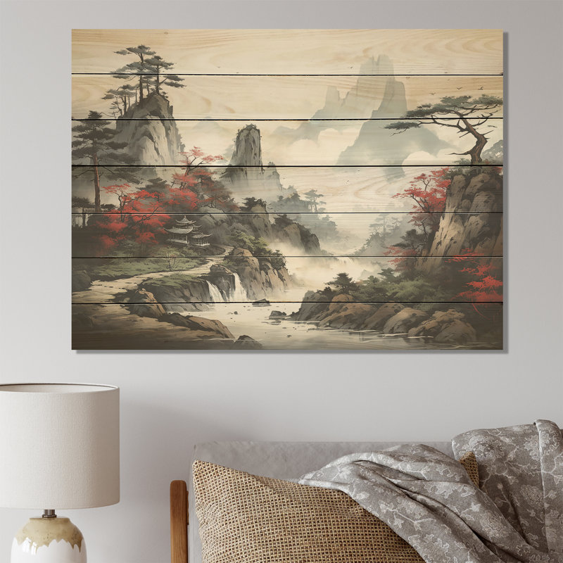 «Gray River China Landscape I», reproduction d'art sur bois, H 10 po x l 20 po