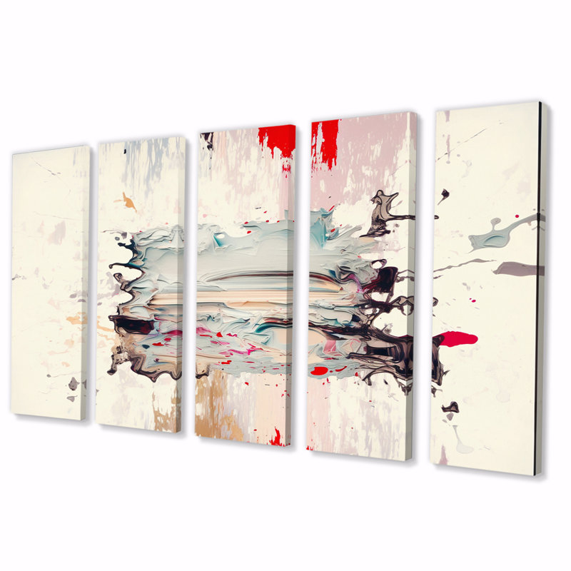 «Dancing Alone Minimal Abstract Paint I», art mural abstrait, salon, 5 panneaux égaux