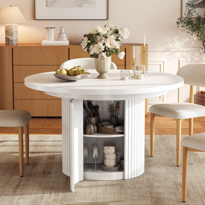 Table de salle à manger à rallonge 45,28 "–104,33" pour 4 à 10 rallonges, base à double caisson cannelé avec rangement