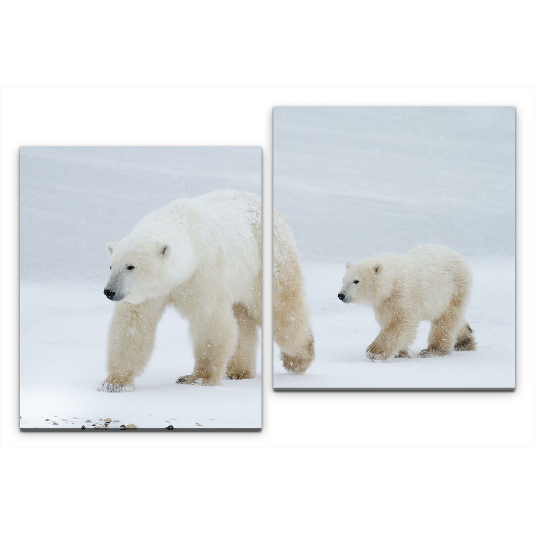 2-tlg. Leinwandbilder-Set Eisbären im Schnee