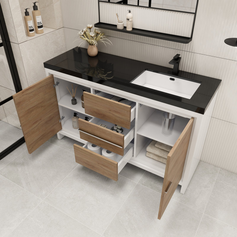 Ensemble de meuble-lavabo simple 60 po Enderlin, Chêne blanc