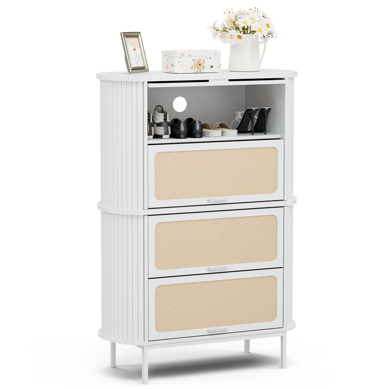 Armoire de rangement pour chaussures Natural Rattan, Blanc