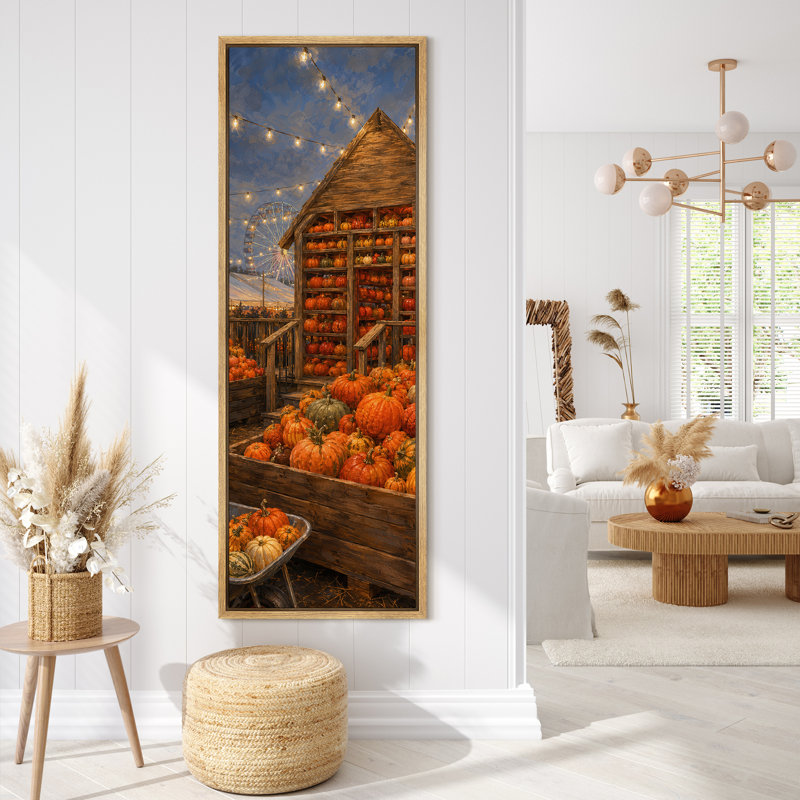 «Pumpkin Patch Harvest Festival Night», impression murale sur toile encadrée, H 60 po x l 20 po x P 1,5 po, Naturel