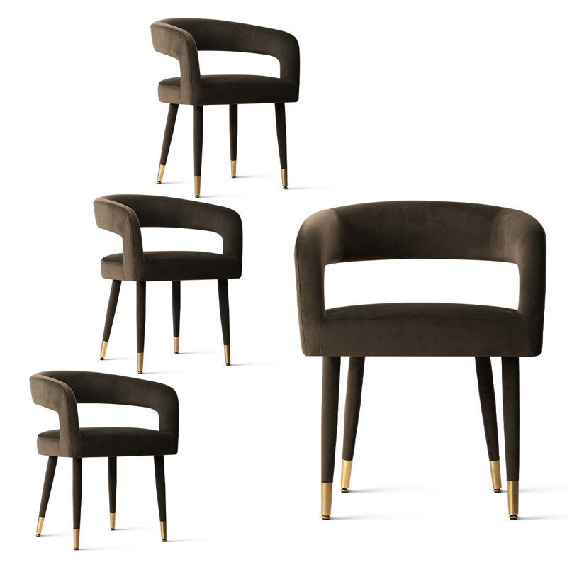 Chaises de salle à manger rembourrées en velours, fauteuils à dossier demi-tonneau moderne avec pieds en métal recouverts de tissu et embouts dorés