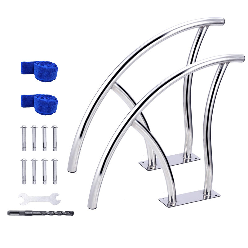 Safe Entry Pool Handrail， Durable 304 Stainless Steel, Blue Non-Slip Grip, Heavy Duty, High Load Capacity, Easy Install, Rustproof Railing with Accessories, 55 x 32 inches